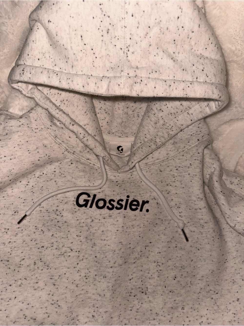 Glossier Speckled White Hoodie - Cozy Pullover Top